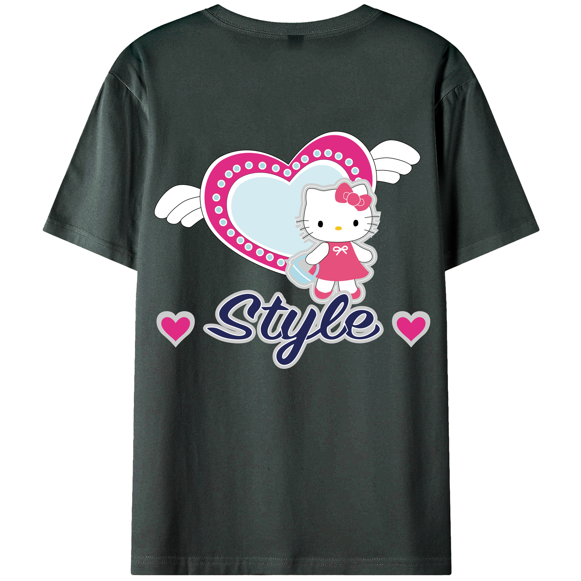 （画像用） Hello Kitty ハローキティ 綿100％ メンズ半袖Tシャツ（バックプリント） 通気性